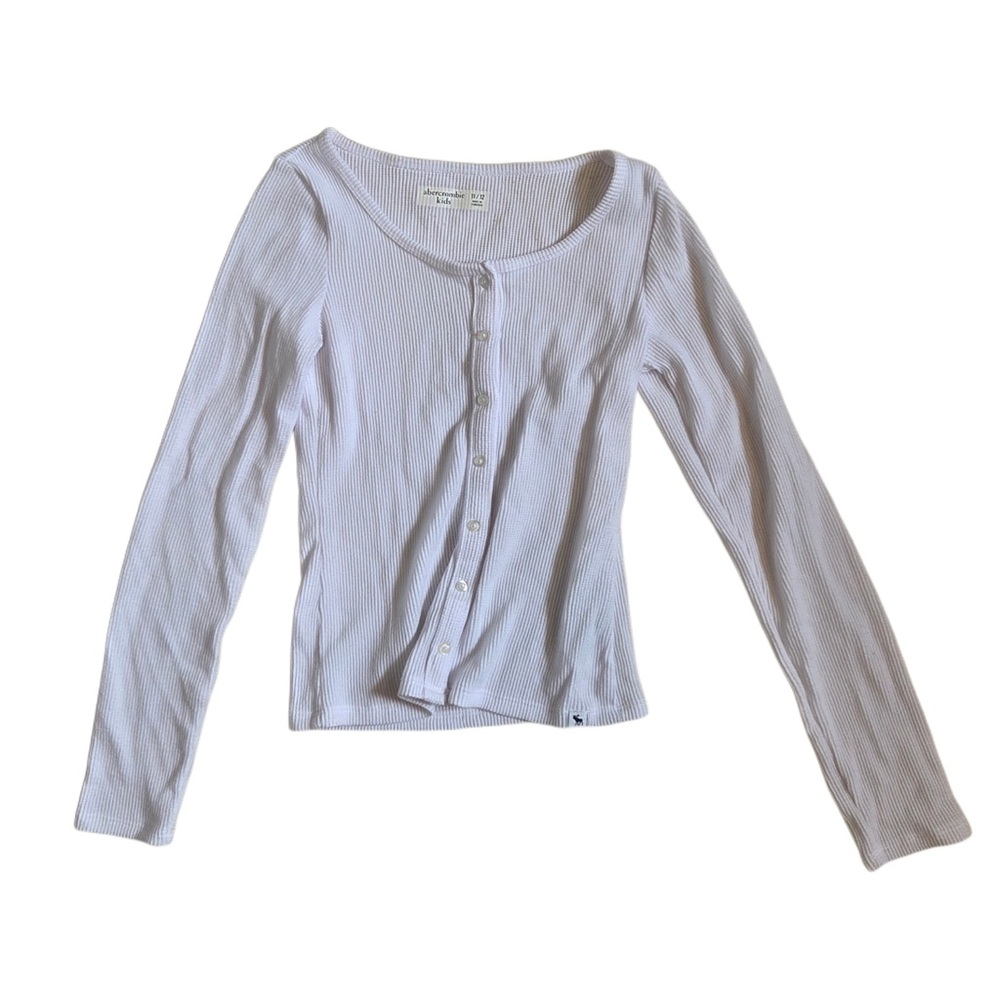 Abercrombie Kids Long Sleeves White Ribbed Button-Up Cardigan